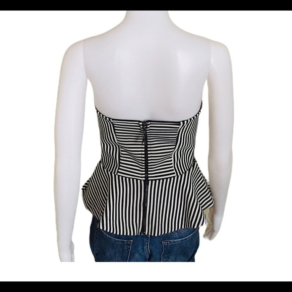 GUESS Scuba Knit Bandeau Strapless Top With Peplum Bottom Black Stripe Sz Small - Picture 4 of 10